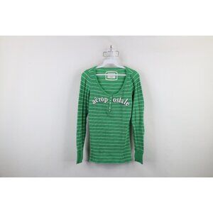 Vtg Y2K 90s Aeropostale Womens L Babydoll Striped Thermal Waffle Knit T-Shirt